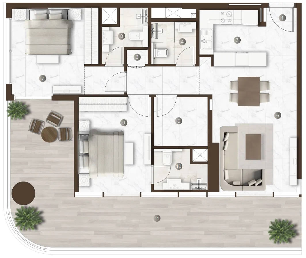 2 BR layout at Onda by Kasco