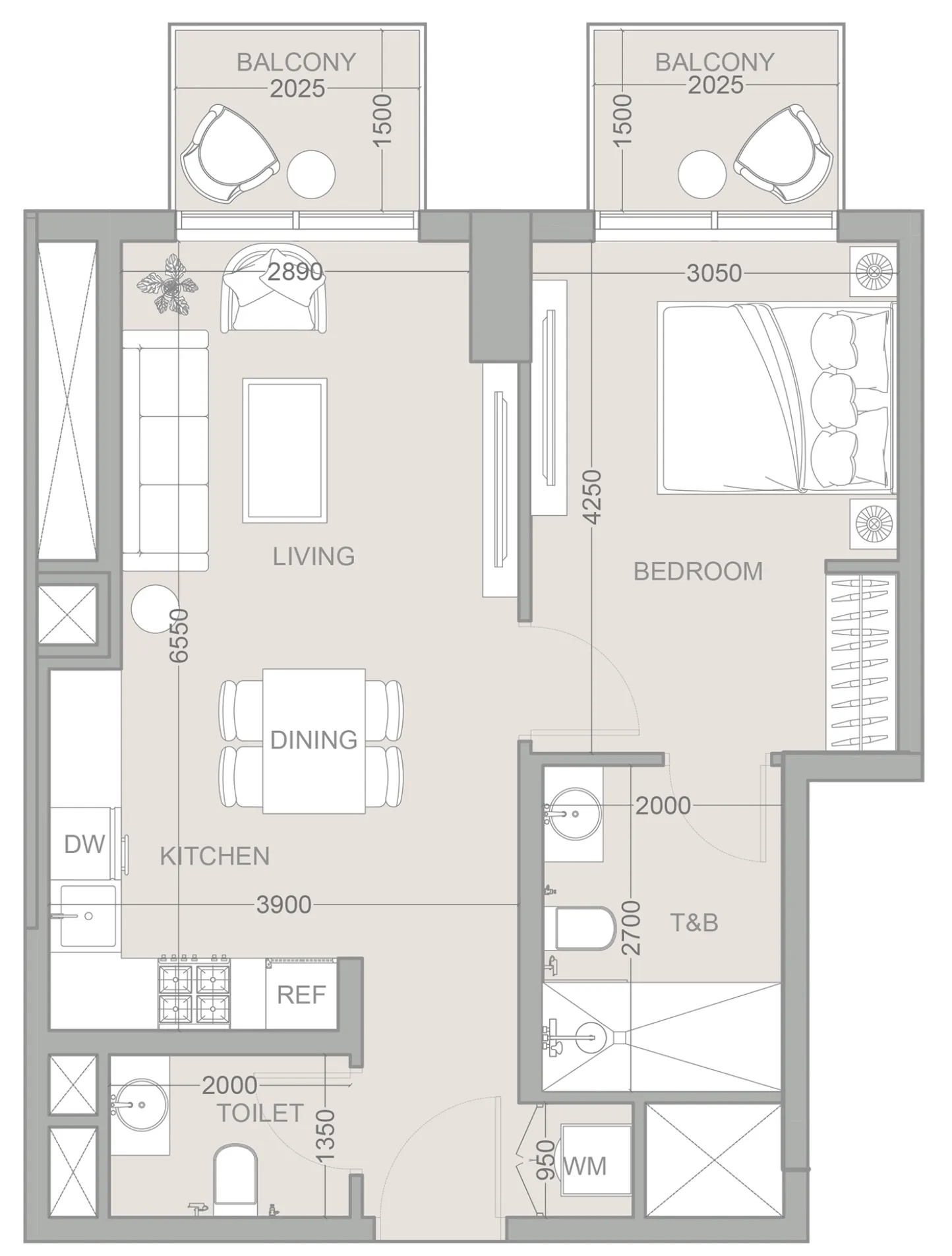 1 BR layout at 1WOOD Residence 2