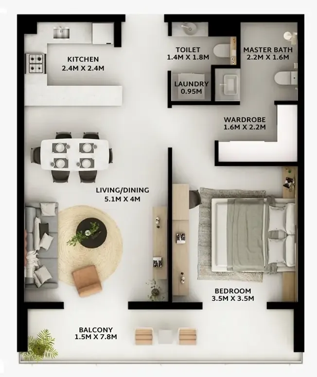 1 BR layout at Viera Residences