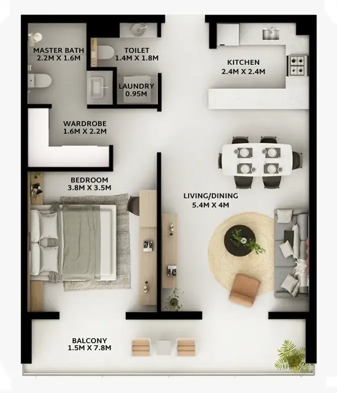 1 BR layout at Viera Residences