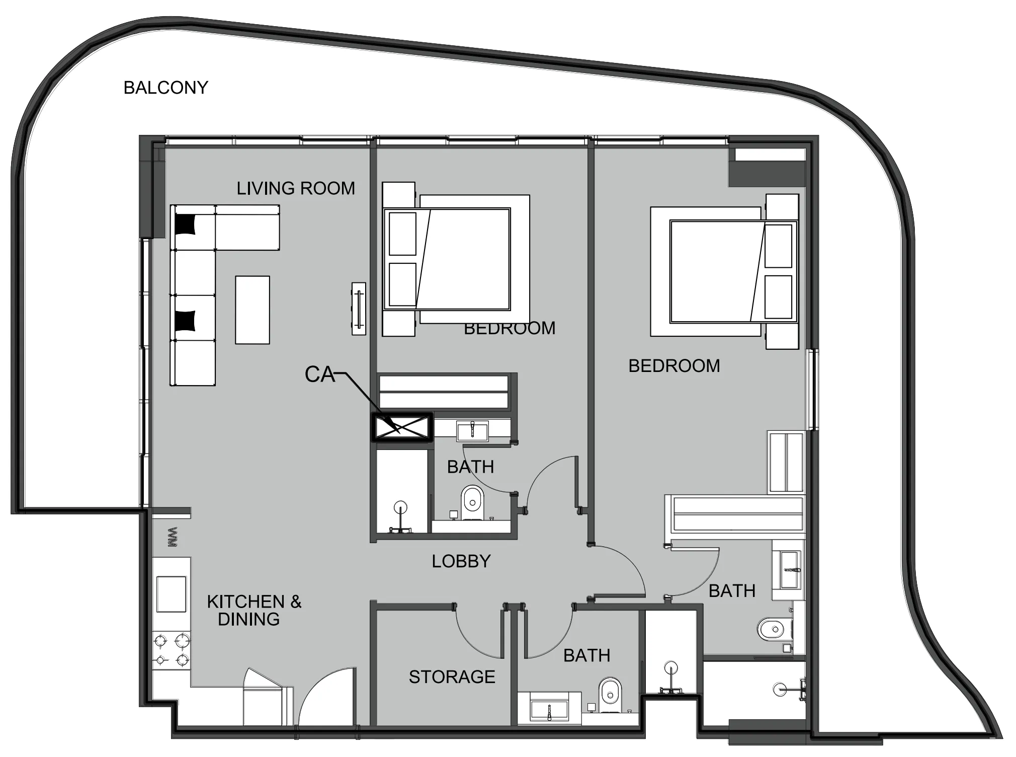 2 BR layout at The Boulevard