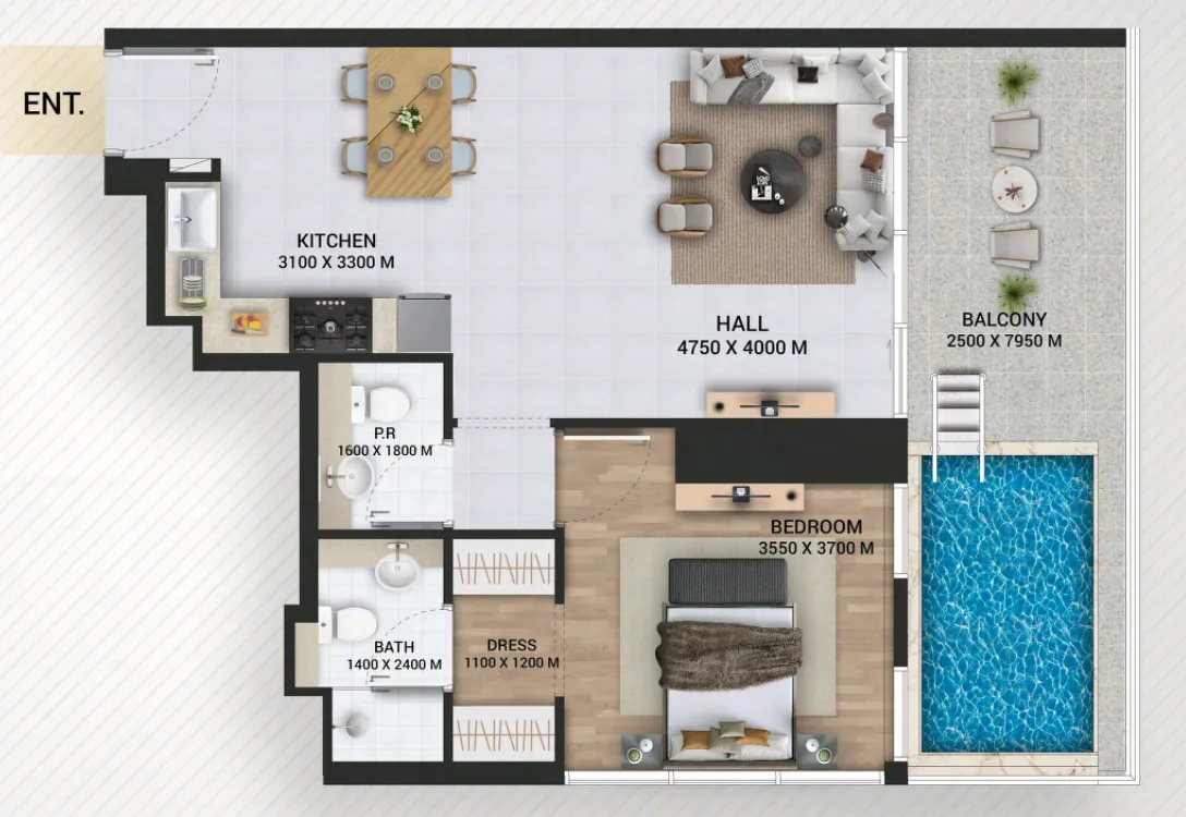 1 BR layout at Empire Lake Views