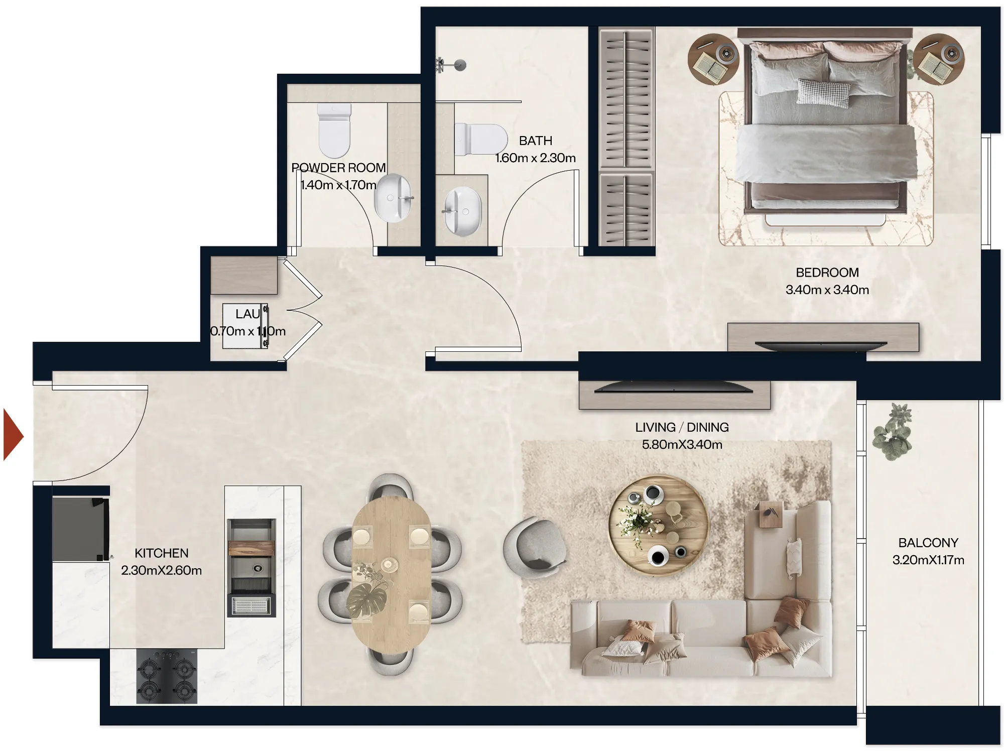 1 BR layout at Norah Residence