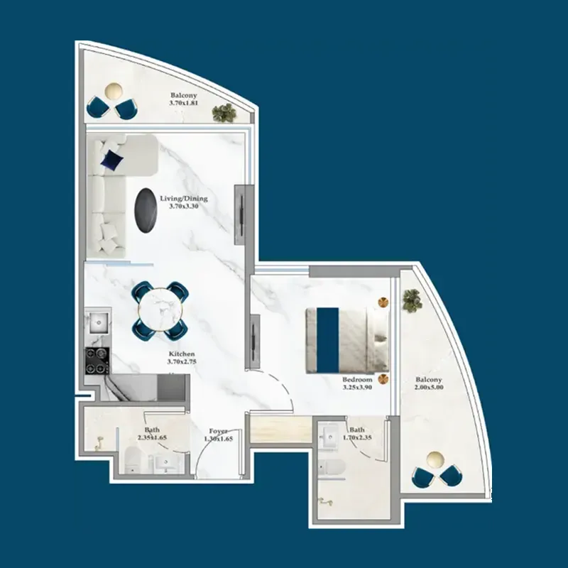 1 BR layout at Serenz