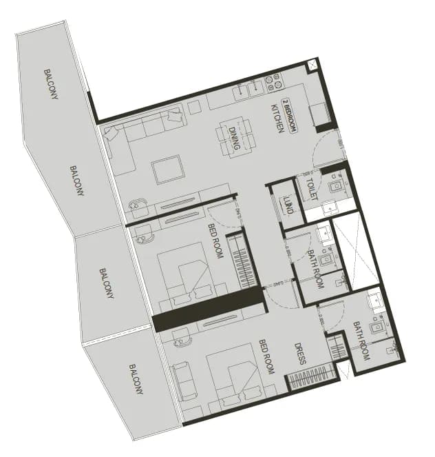 2 BR layout at Binghatti Haven