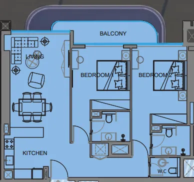 2 BR layout at Guzel Towers
