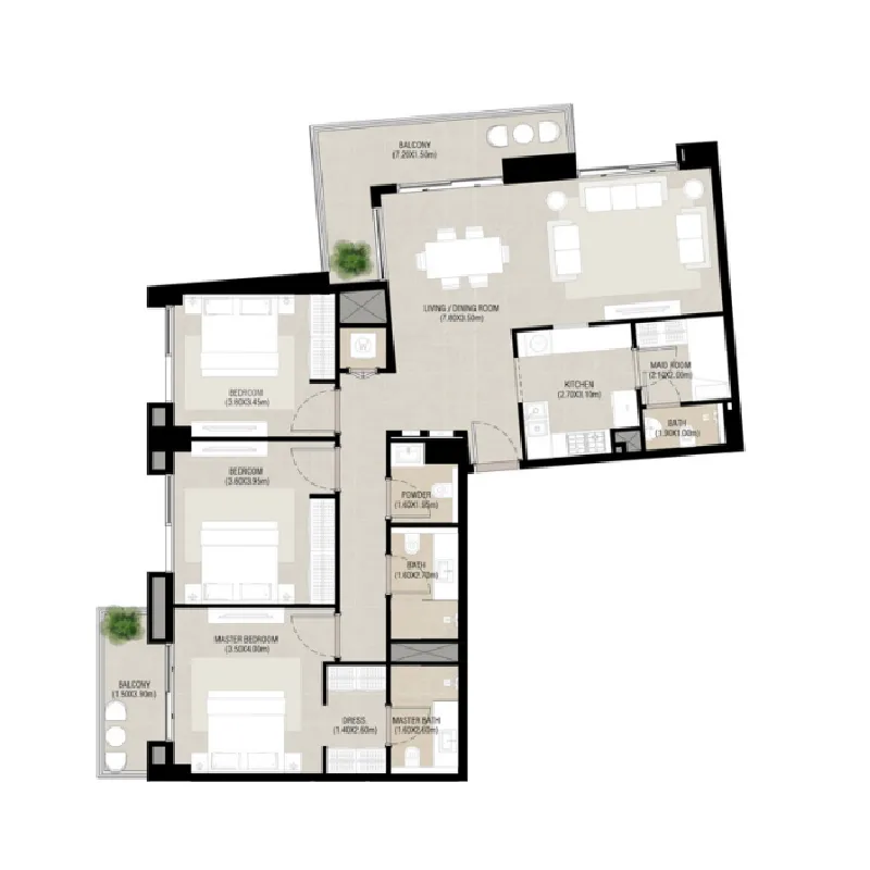 3 BR layout at Camden