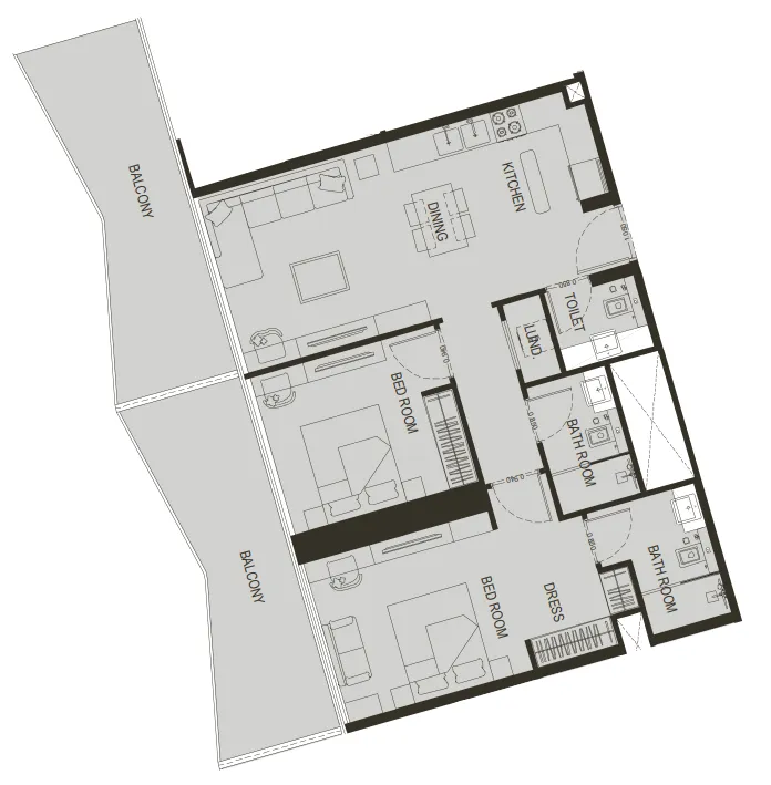 2 BR layout at Binghatti Haven