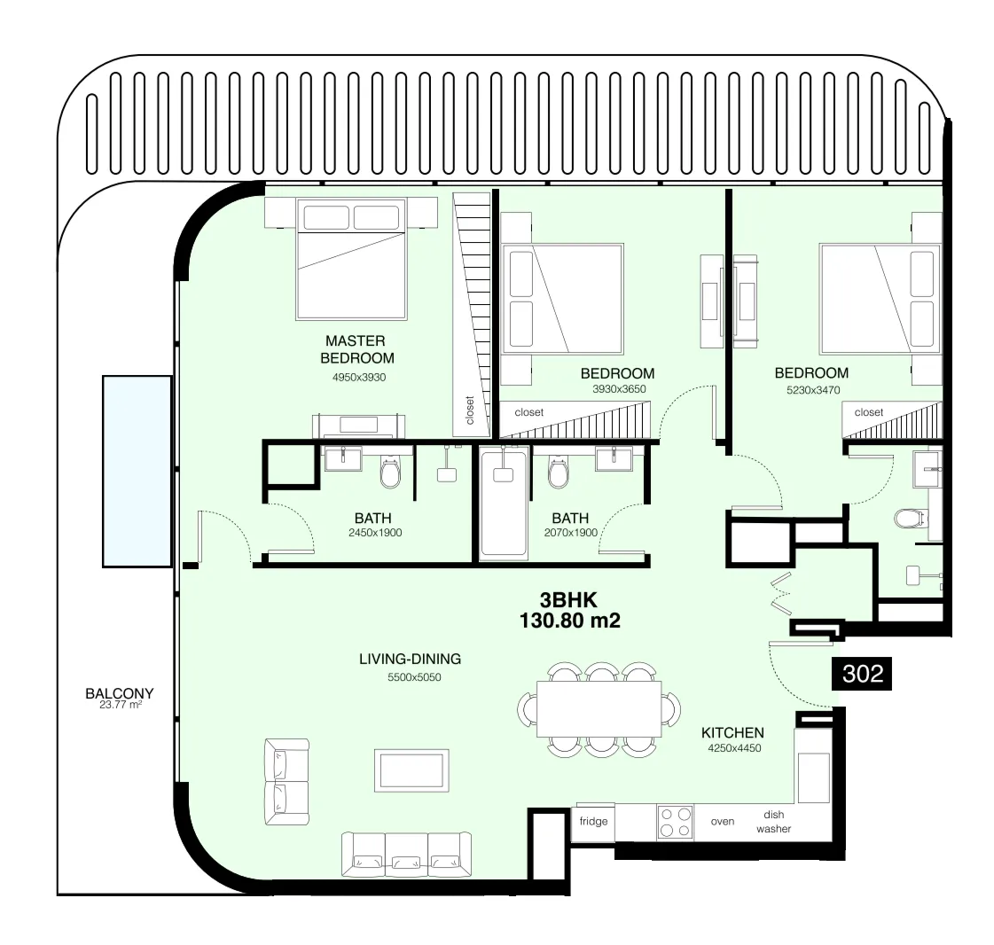 3 BR layout at Villa Del Gavi