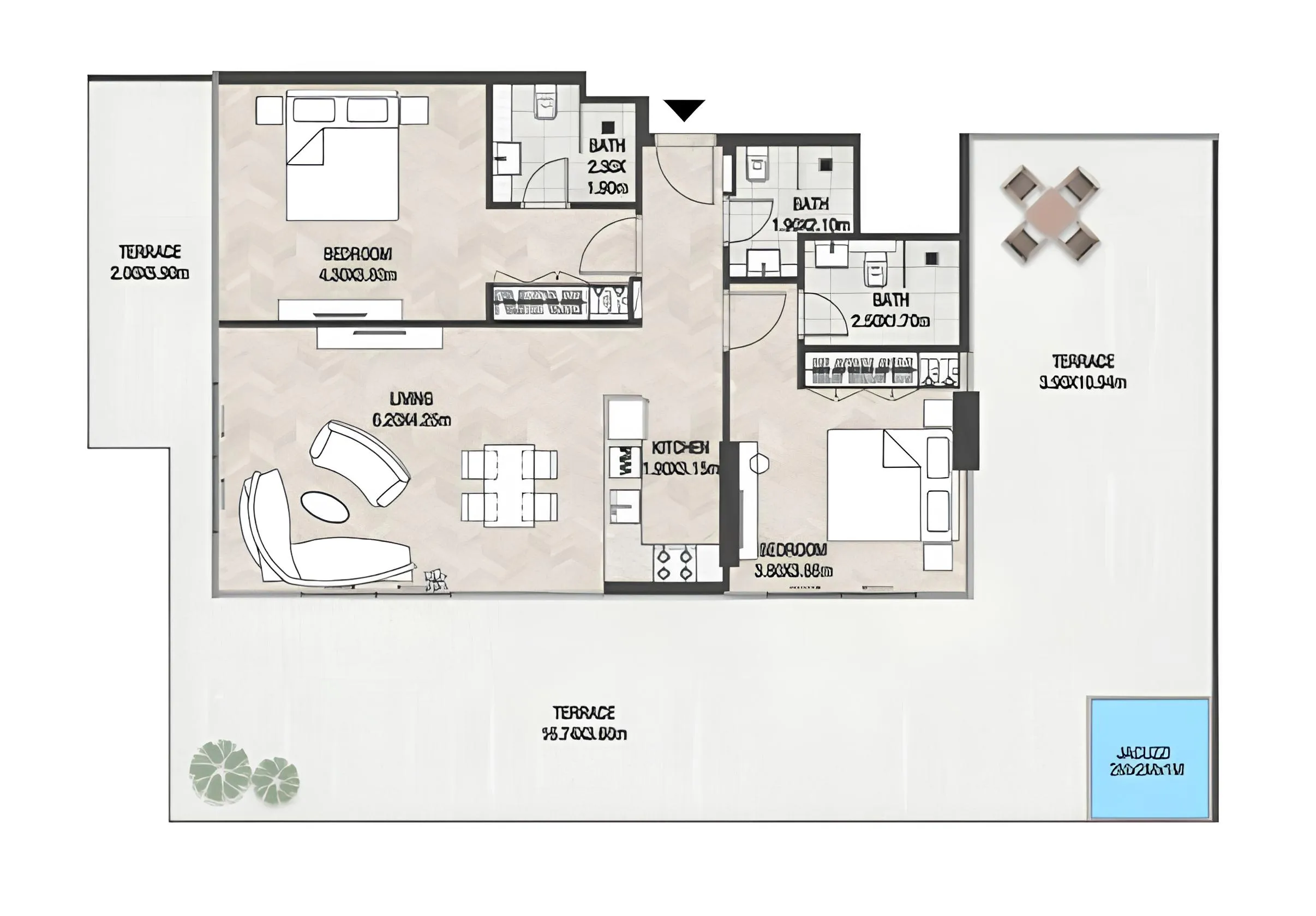 2 BR layout at Trinity