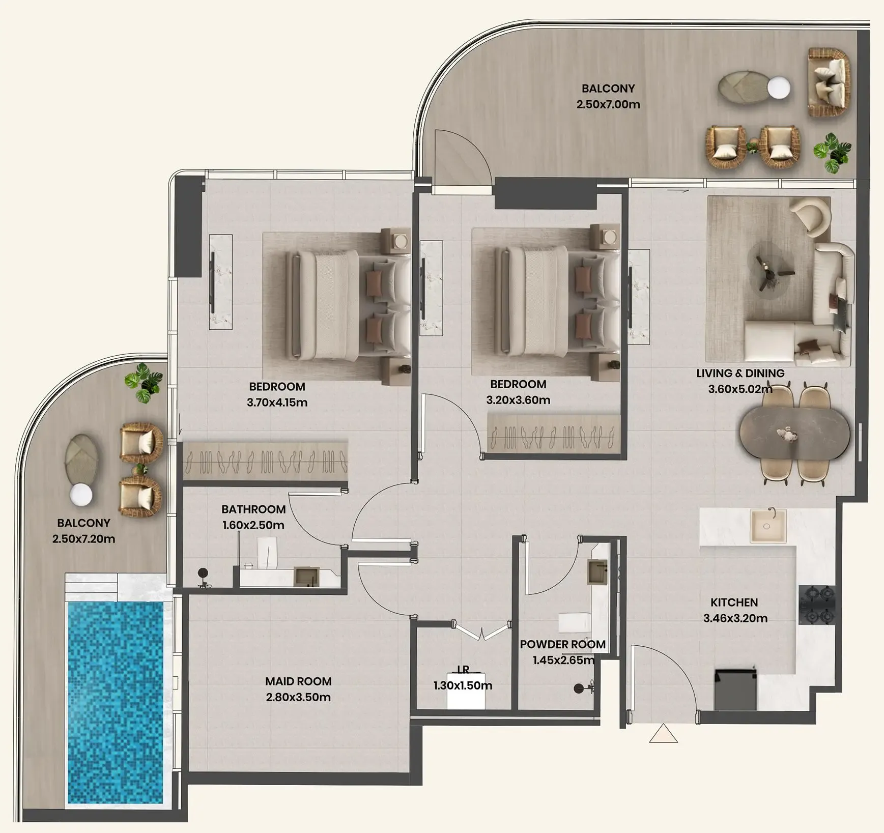 2 BR layout at Divine Al Barari