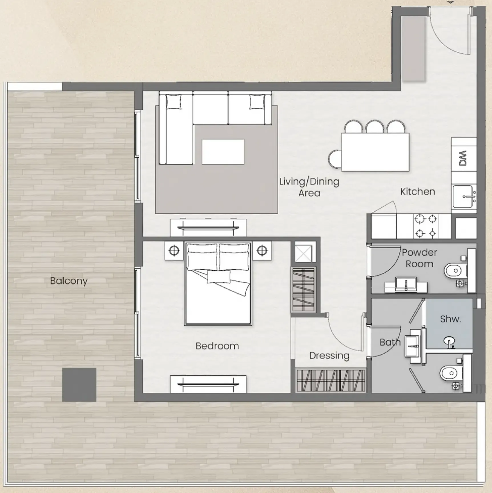1 BR layout at Beverly Park