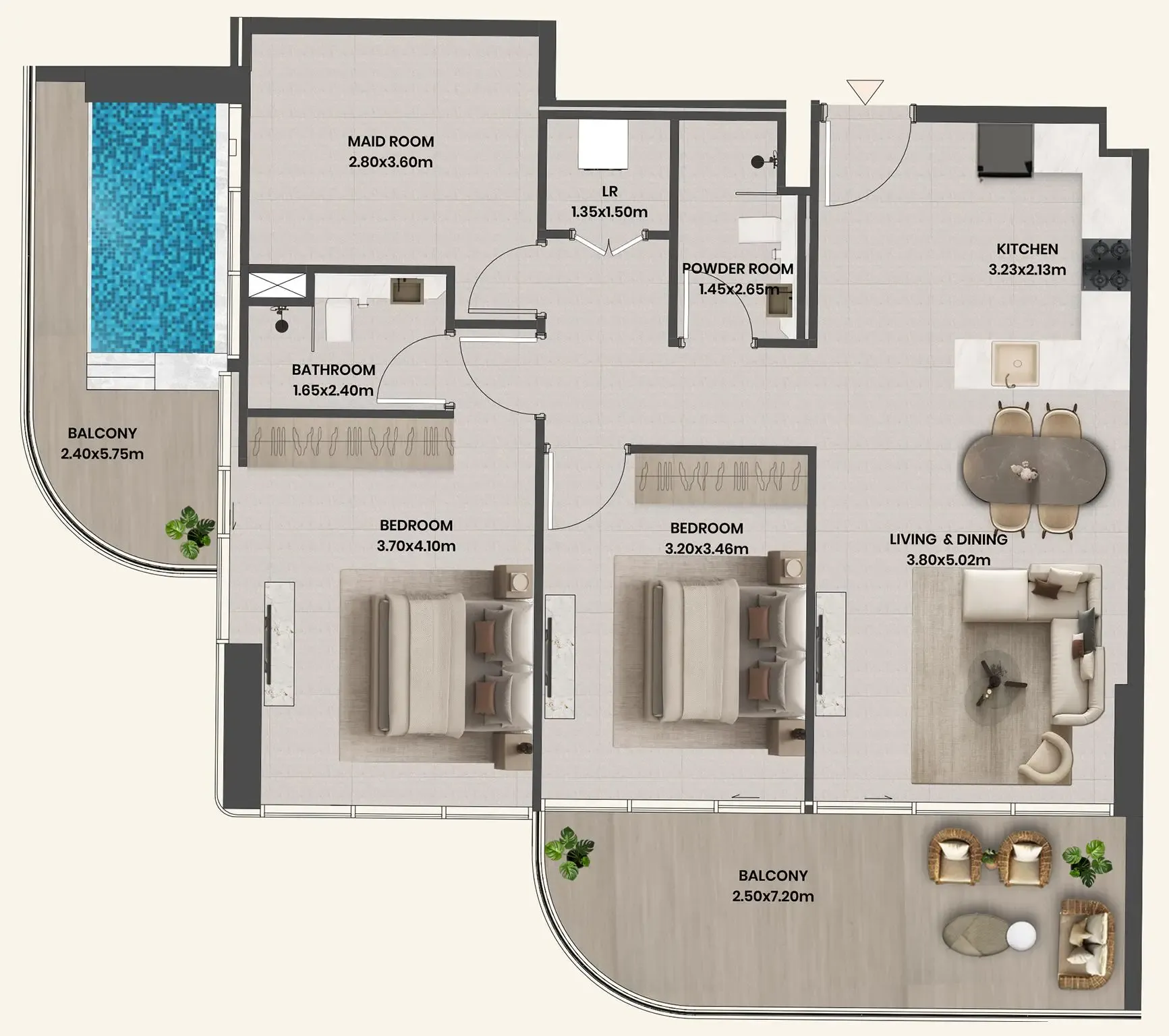 2 BR layout at Divine Al Barari