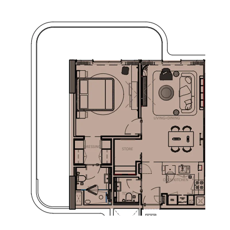 1 BR layout at Sunset Bay Grand
