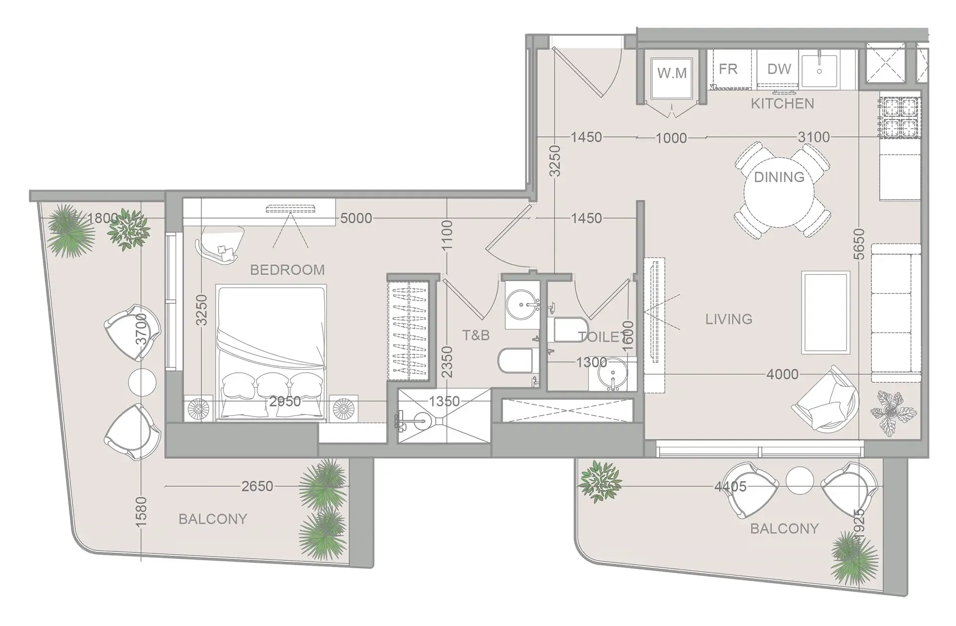 1 BR layout at ELAR1S Sky