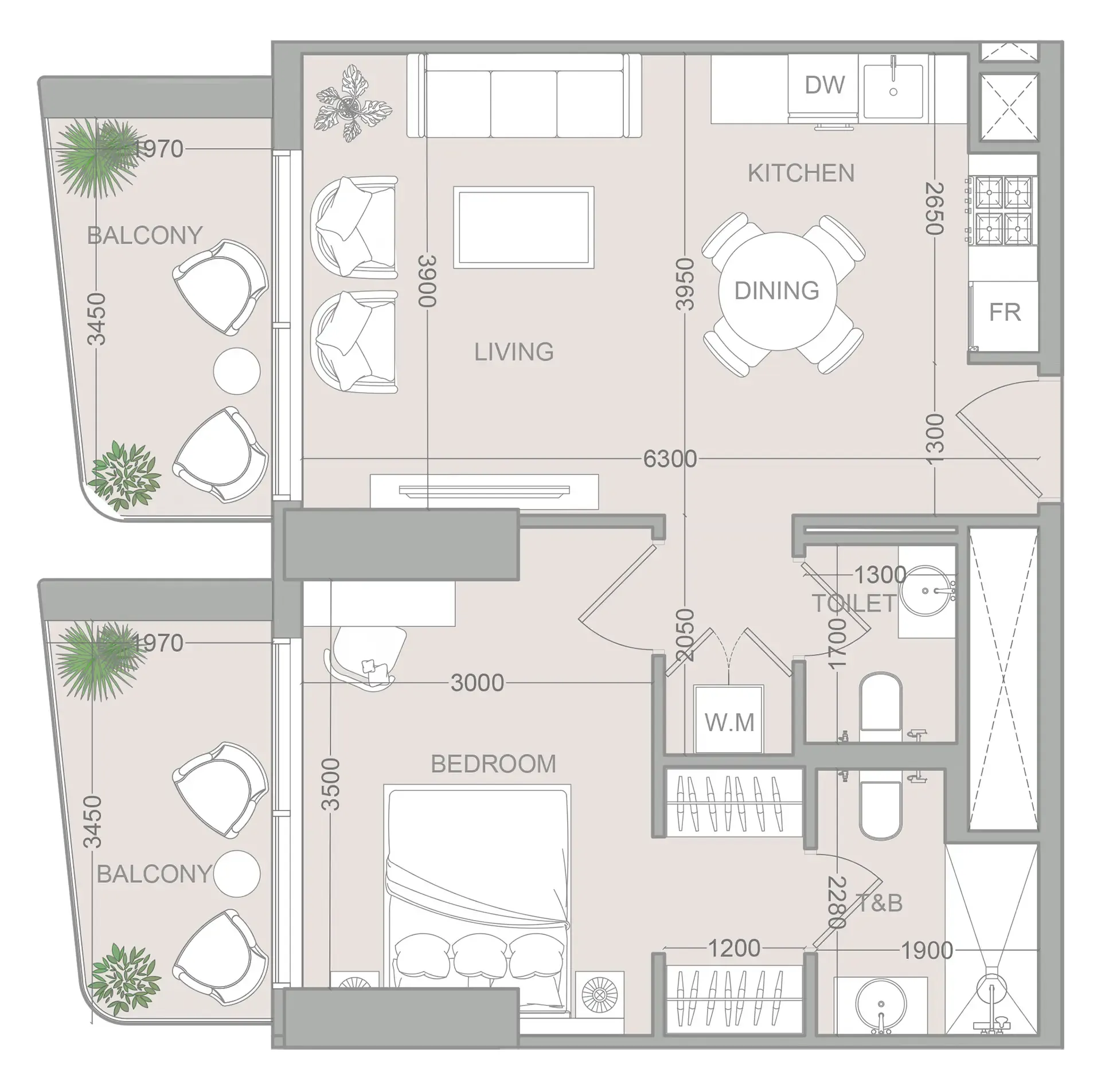 1 BR layout at ELAR1S Sky