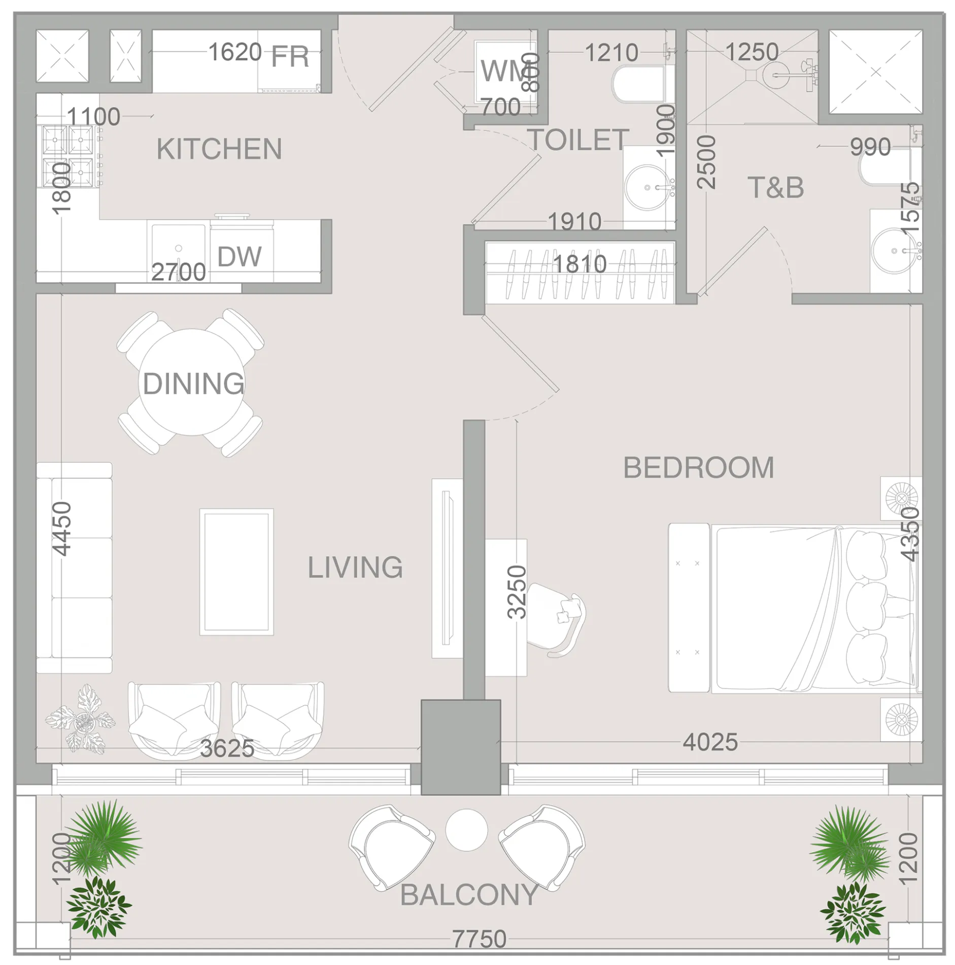 1 BR layout at VERDAN1A 4
