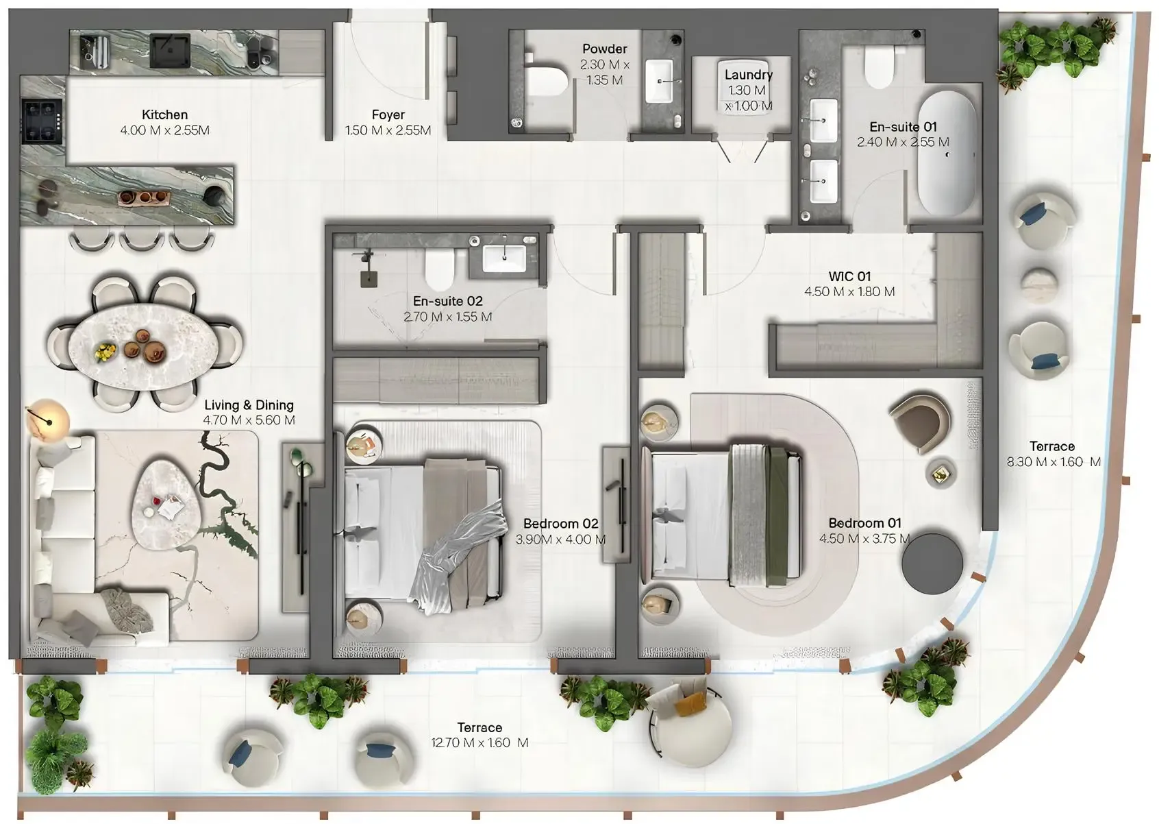 2 BR layout at Hado by Beyond
