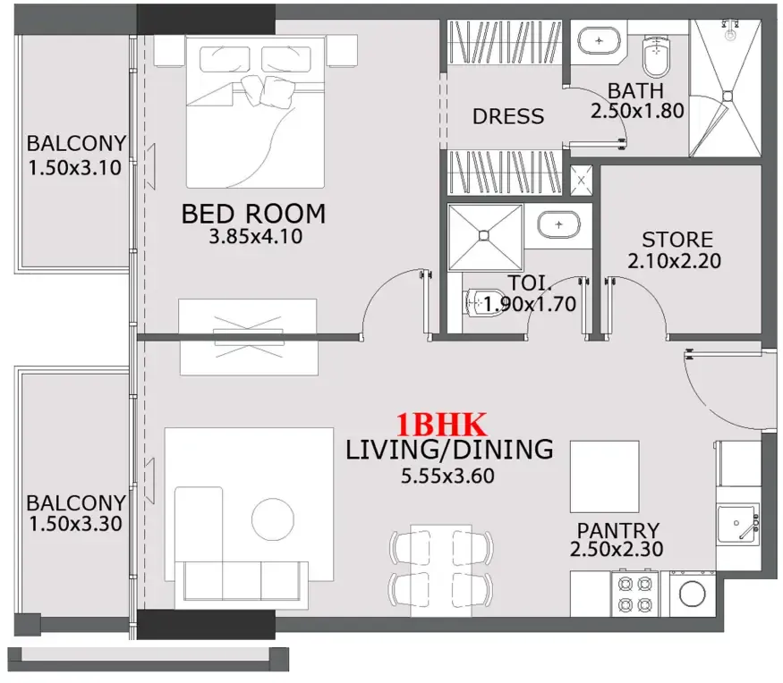 1 BR layout at Provenza Residences
