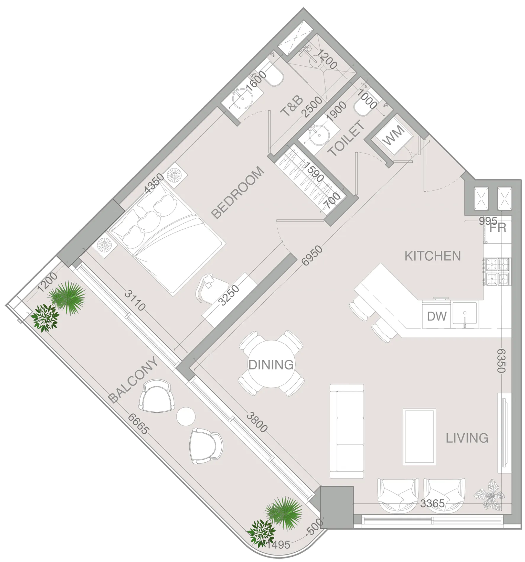 1 BR layout at VERDAN1A 4