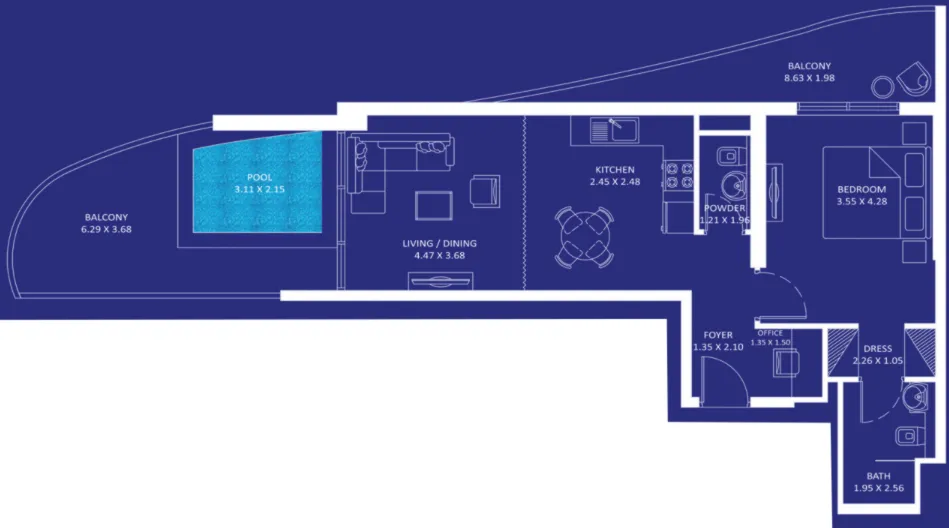1 BR layout at Oceanz