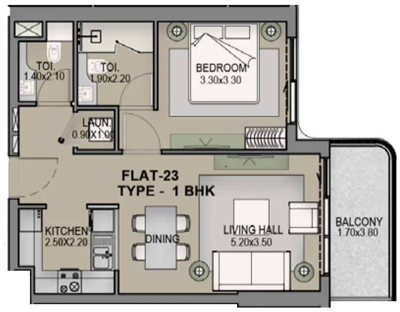 1 BR layout at Helvetia Residences