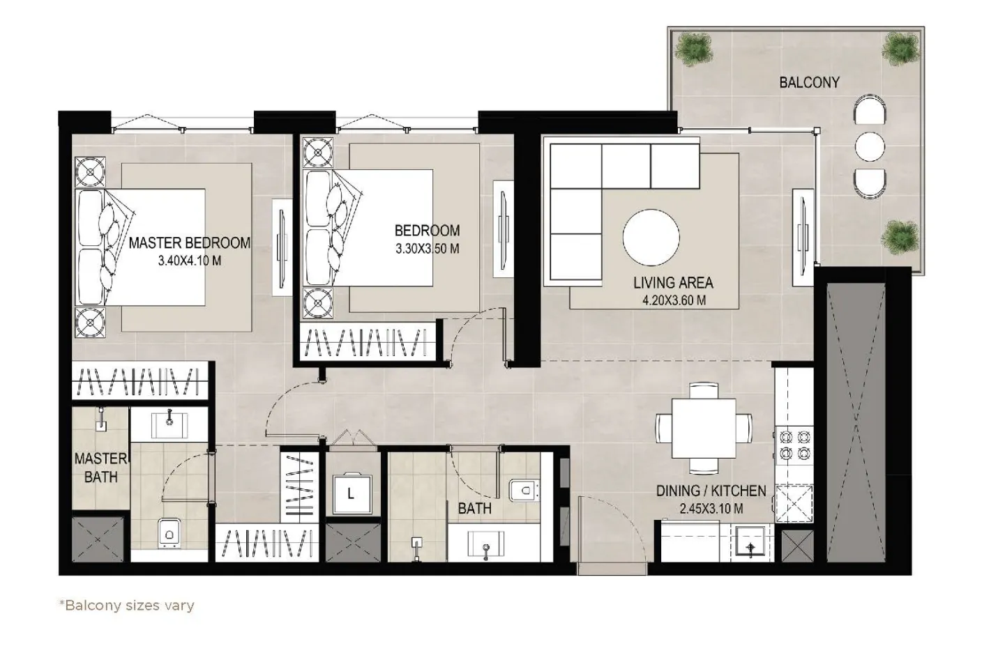 2 BR layout at Aria on the Park
