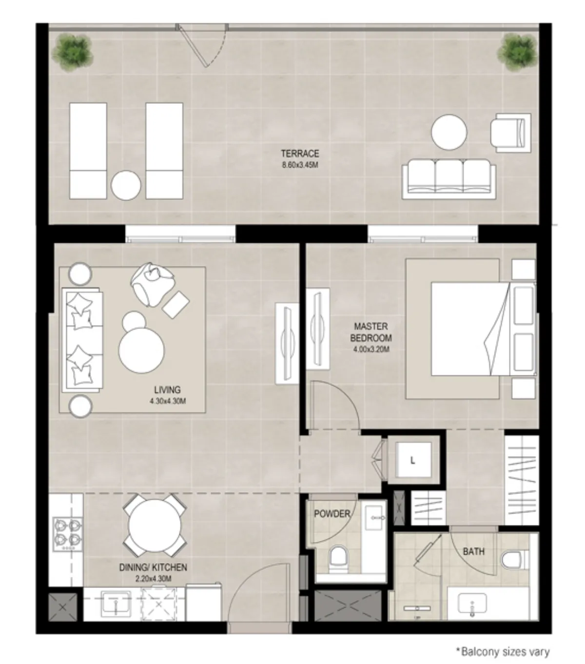 1 BR layout at Ellison