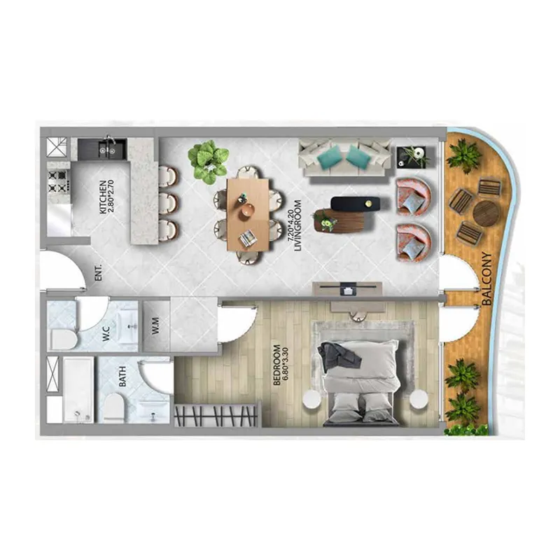 1 BR layout at 311 Boulevard