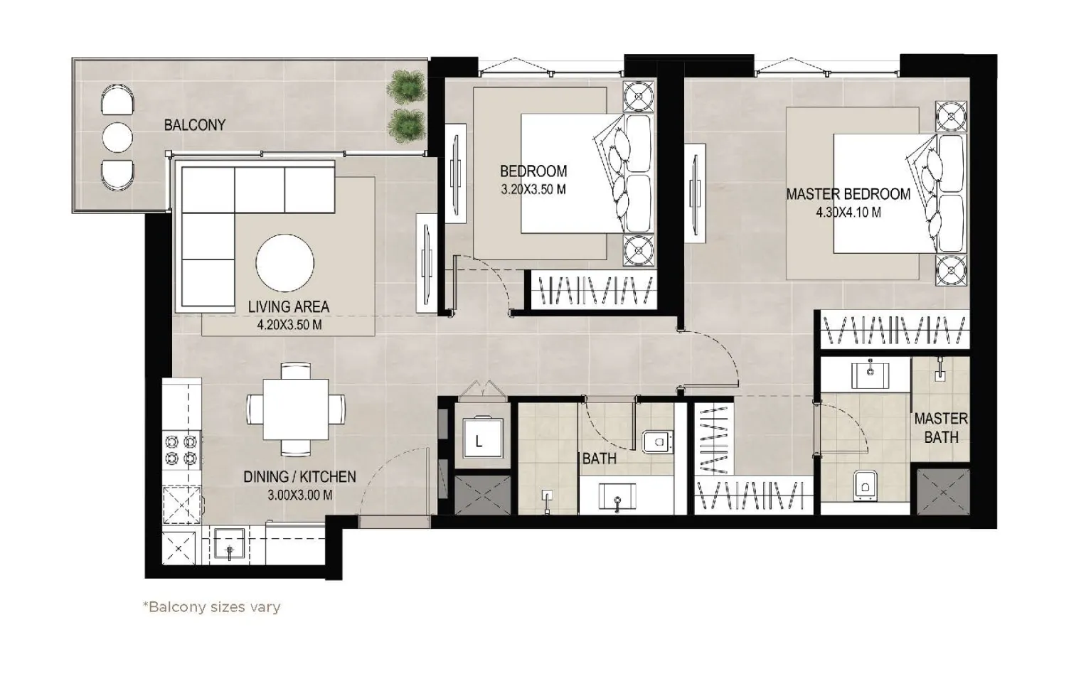 2 BR layout at Aria on the Park