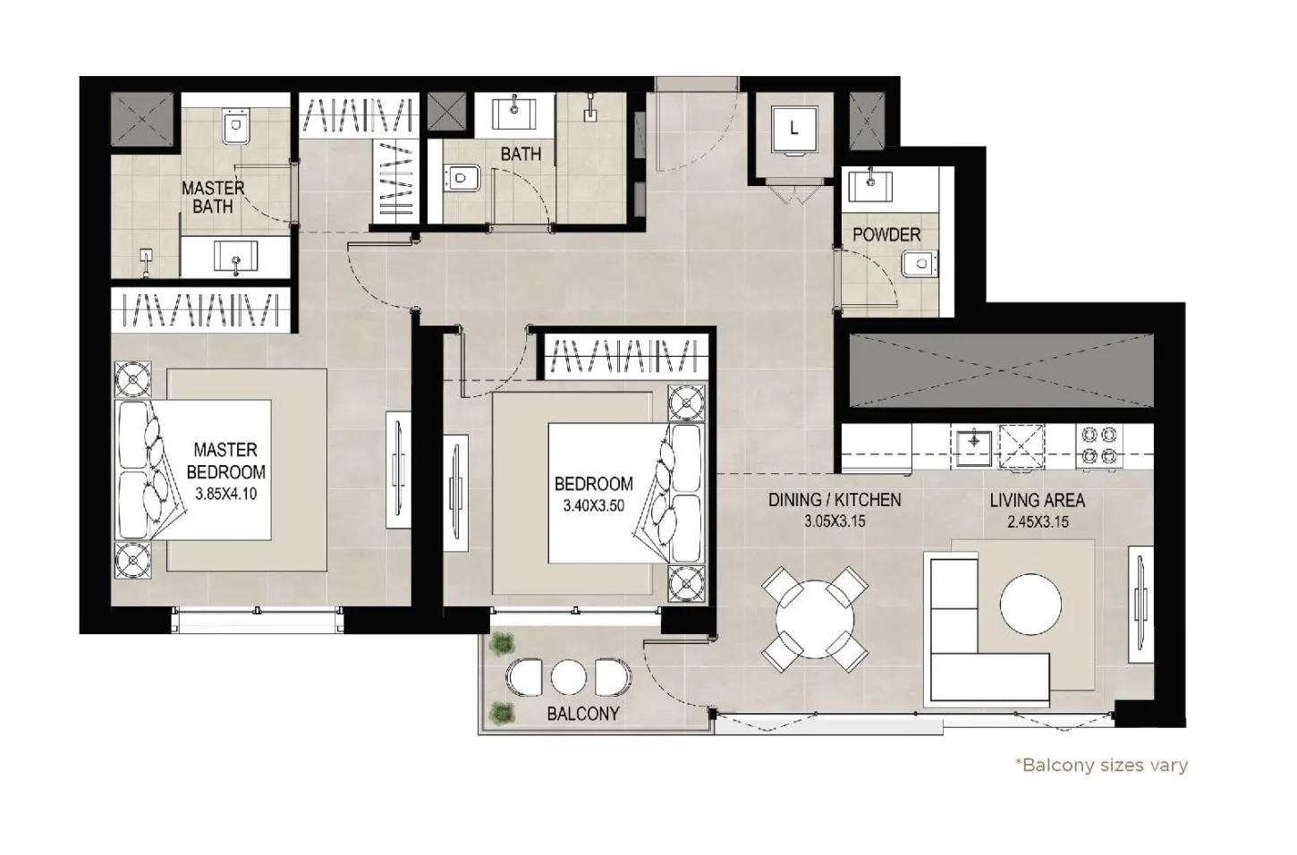 2 BR layout at Aria on the Park