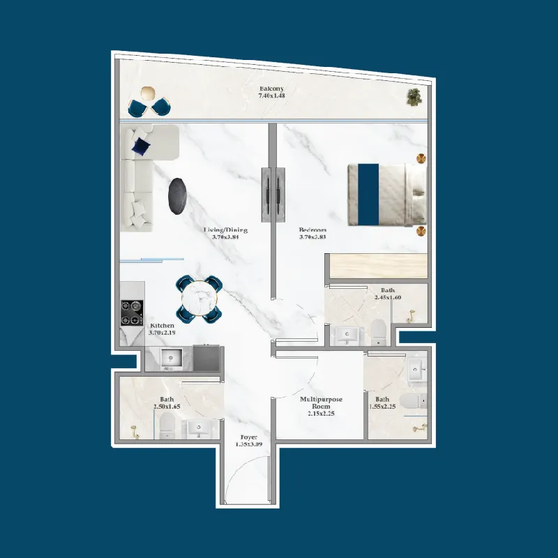 1 BR layout at Serenz