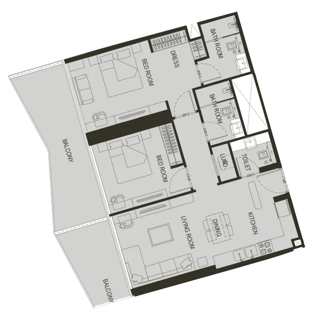 2 BR layout at Binghatti Haven