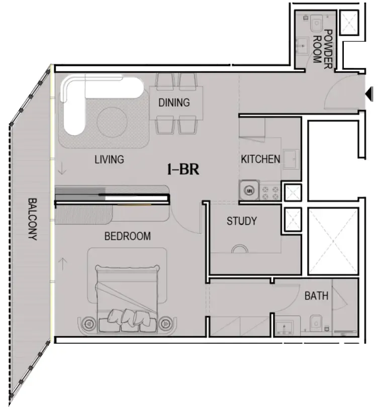 1 BR layout at Tresora by Wadan