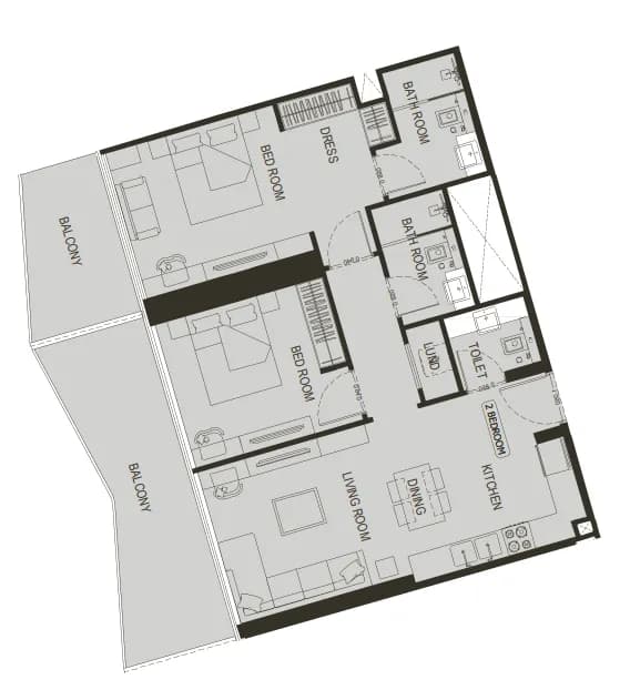 2 BR layout at Binghatti Haven
