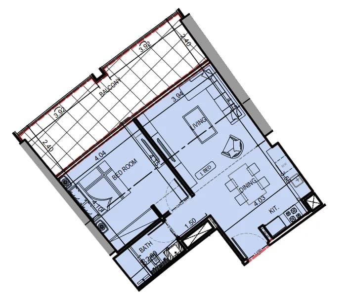 1 BR layout at Binghatti Skyrise