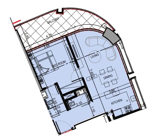 1 BR layout at Binghatti Skyrise