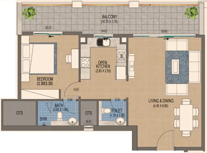 1 BR layout at Triana Residences