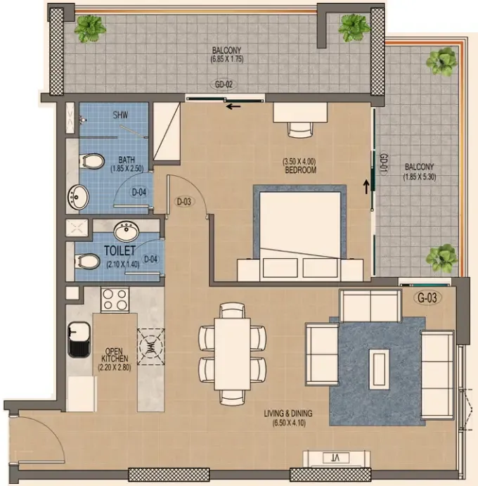 1 BR layout at Triana Residences