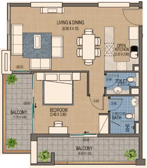 1 BR layout at Triana Residences