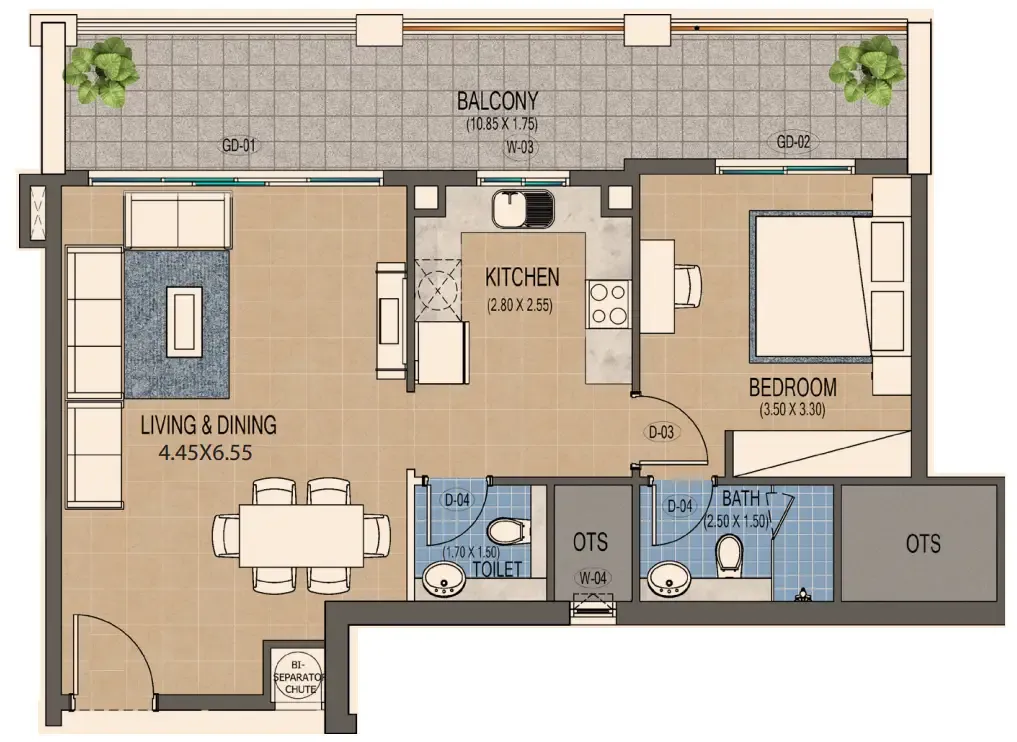 1 BR layout at Triana Residences