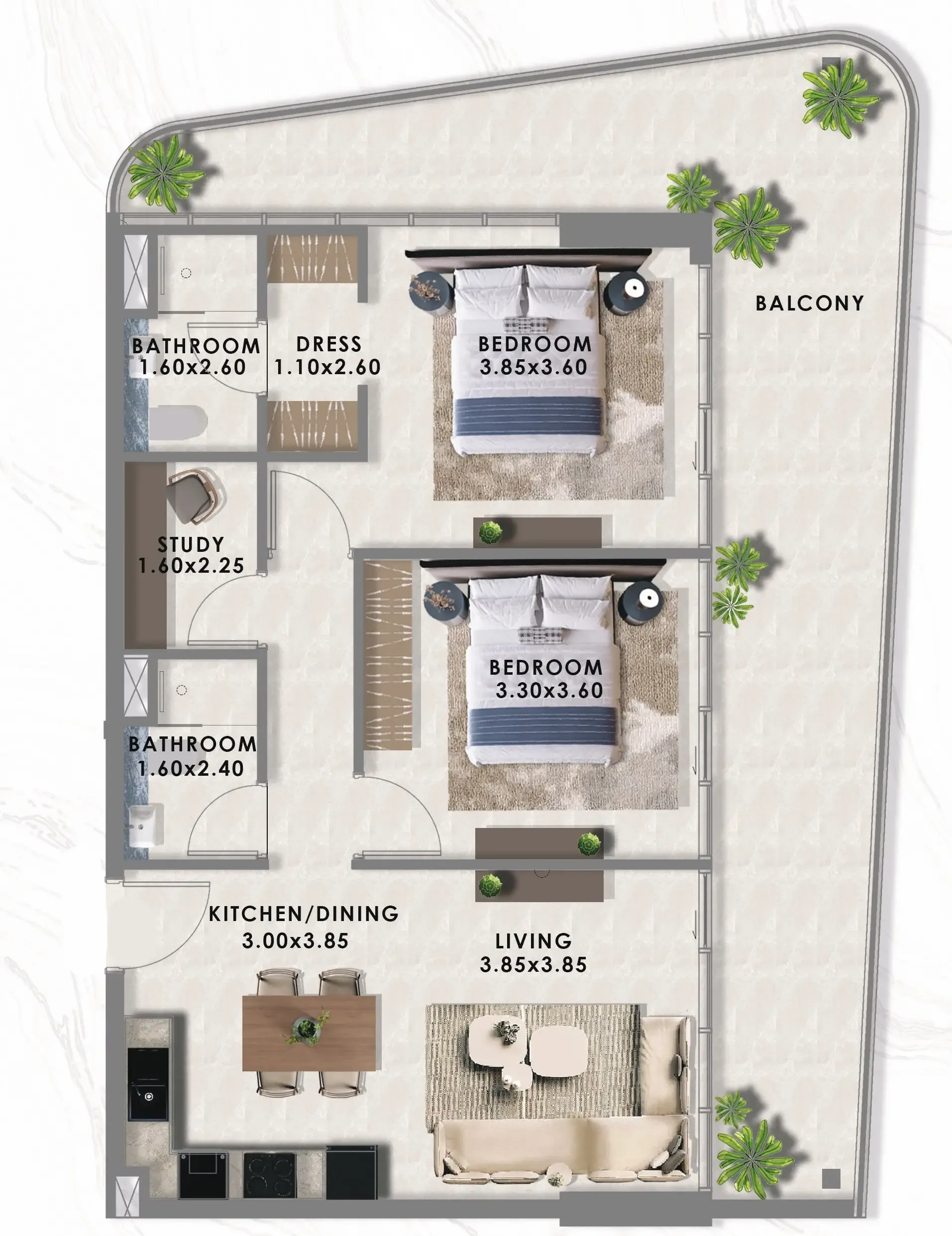2 BR layout at Floarea Lakes