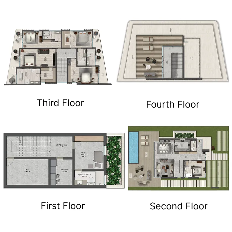 5 BR layout at Mira Villas by Bentley Home