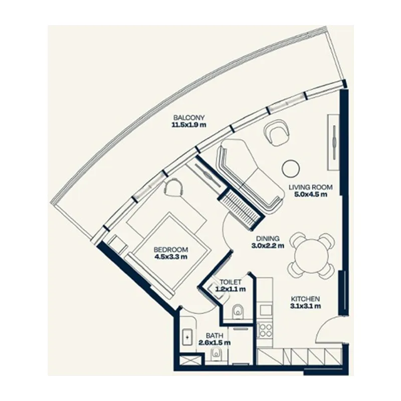 1 BR layout at Trussardi Residences Phase Two