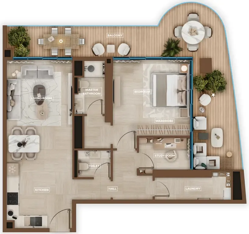 1 BR layout at Sky Hills Astra