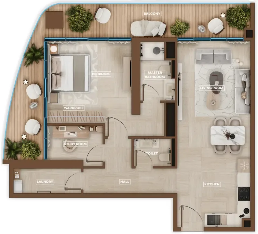 1 BR layout at Sky Hills Astra