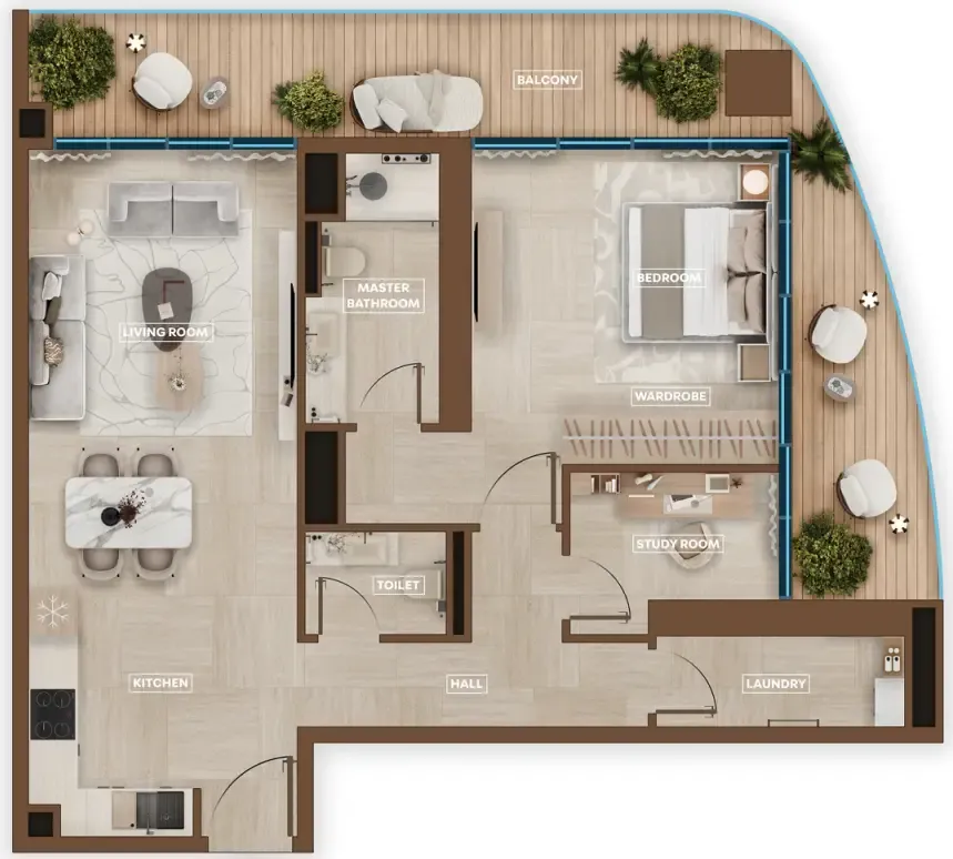 1 BR layout at Sky Hills Astra