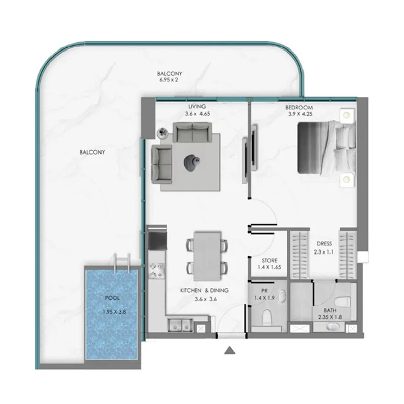 1 BR layout at Samana Ocean Bay