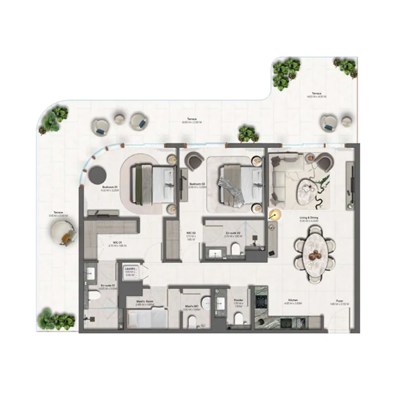 2 BR layout at Hado by Beyond