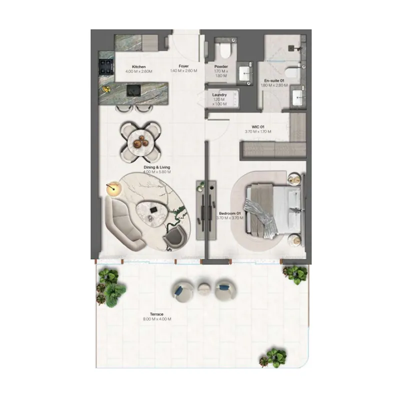1 BR layout at Hado by Beyond
